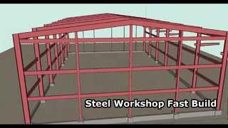 ورشة إنتاج وتجهيز الهياكل الفولاذية ذات السقف المائل